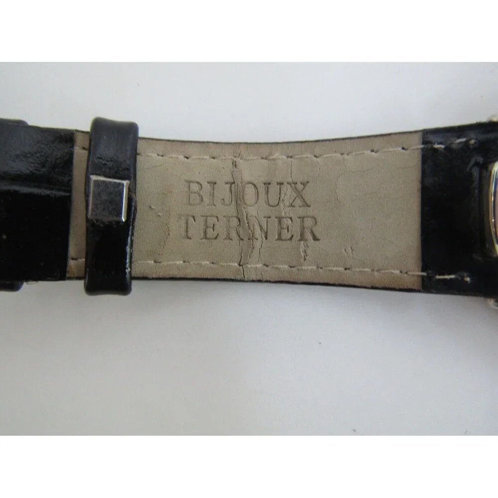 Bijoux Terner Watch Vintage Black Leather Band Quartz Japan Movement Stainless